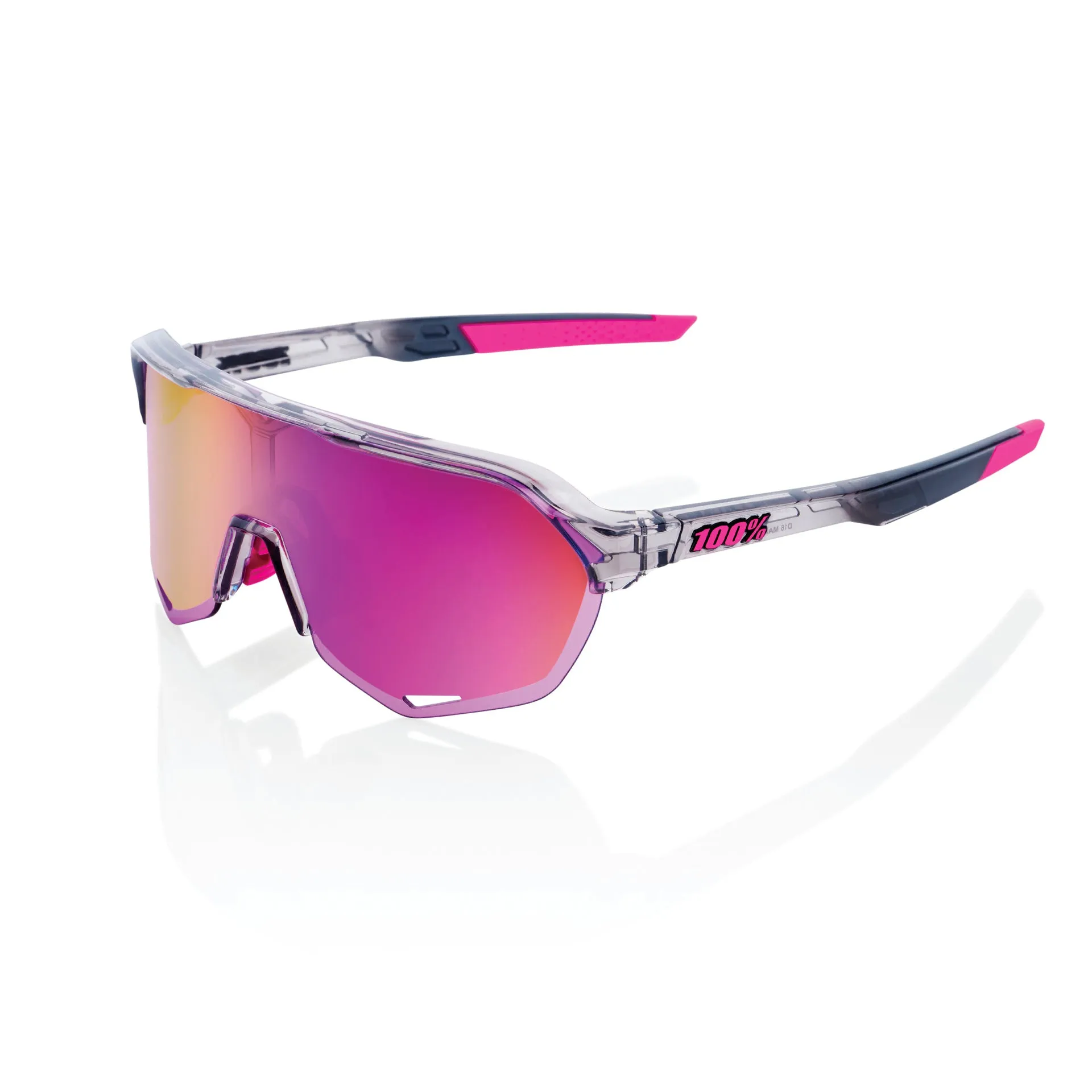 100% S2 Cycling Sunglasses - Translucent Polished Grey - Purple Mirror