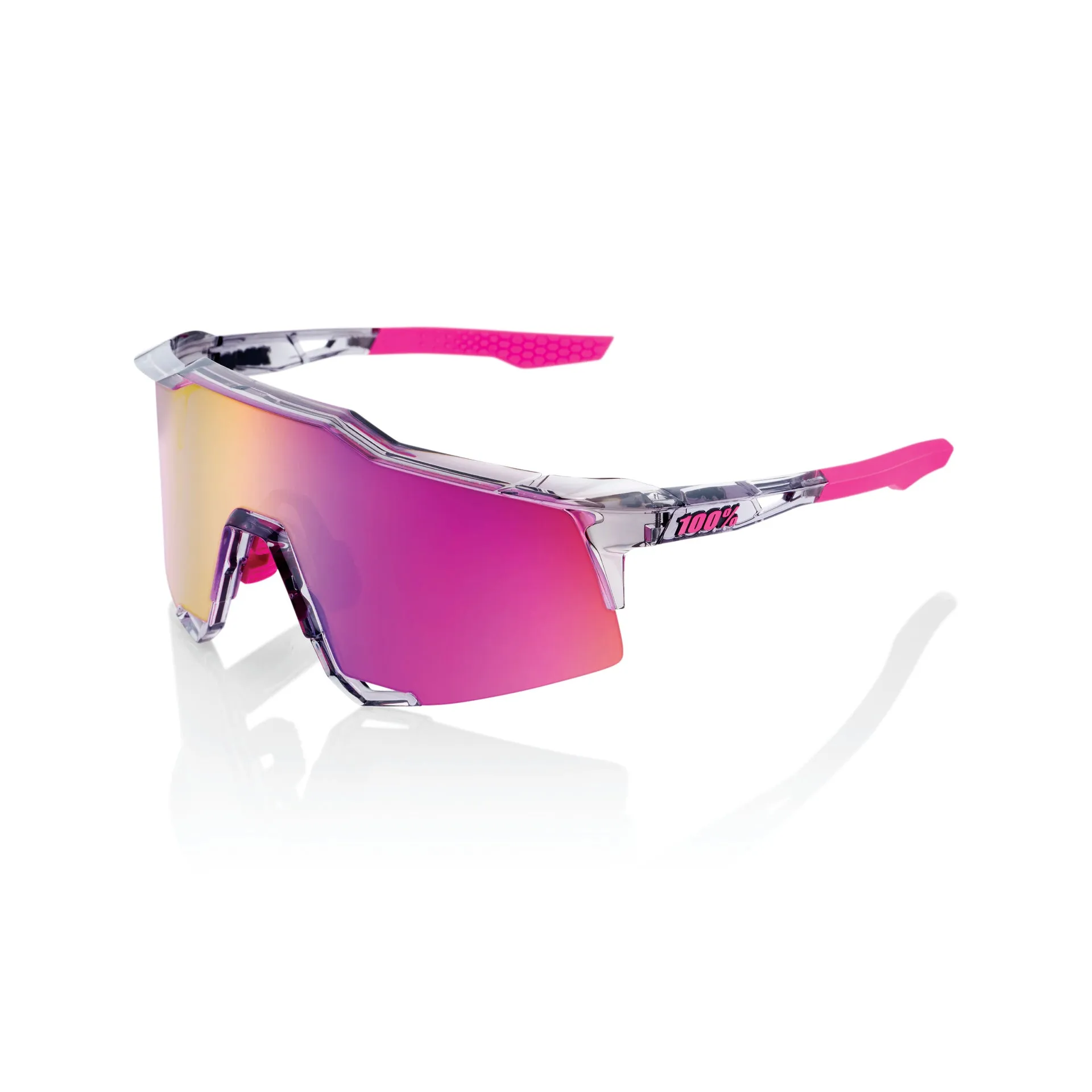 100% SPEEDCRAFT Cycling Sunglasses - Polished Translucent Grey - Purple Mirror