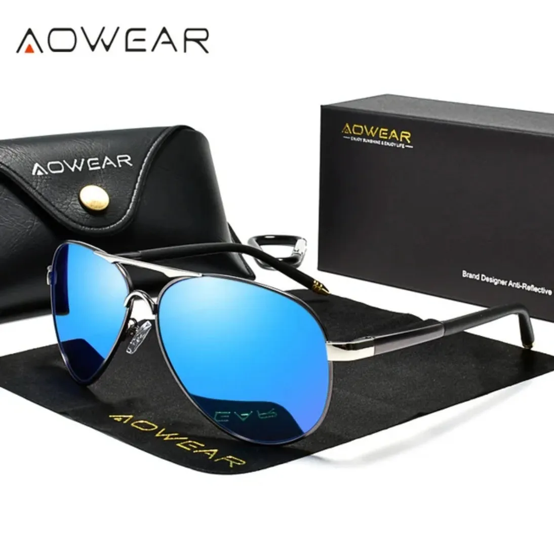 AOWEAR Polarised Mirrored Pilot Aviator UV400 Sunglasses 5 Colours