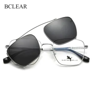 Bclear Men's Full Rim Square Alloy Frame Eyeglasses Clip On Polarized Sunglasses Zt95001