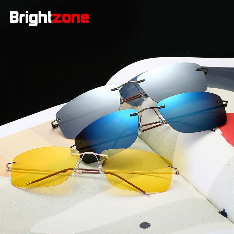 Brightzone Men's Sunglasses Polarized Rimless Titanium Square