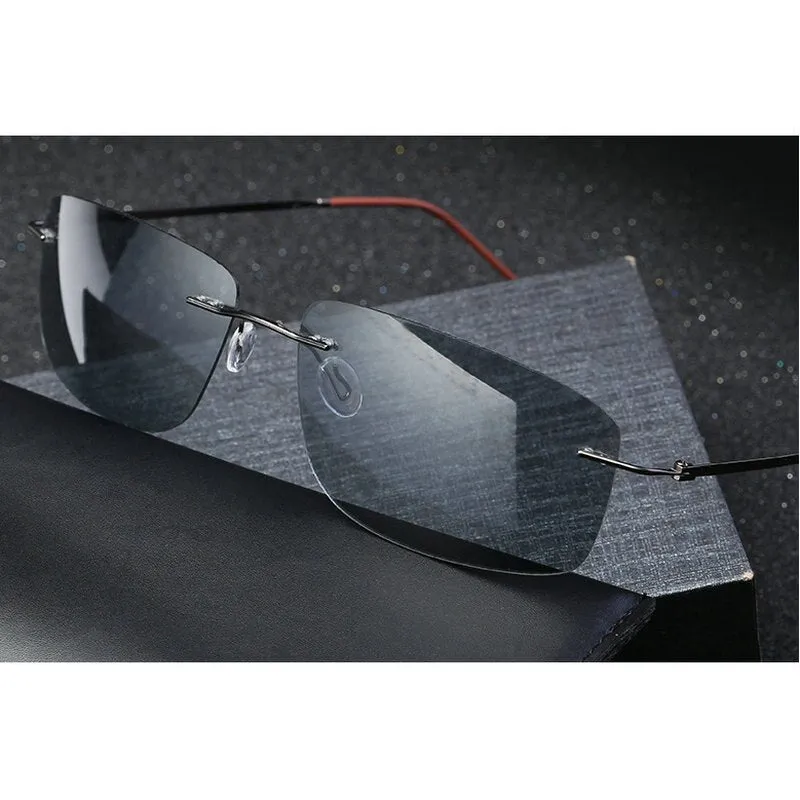 Brightzone Men's Sunglasses Square Titanium Rimless Polarized