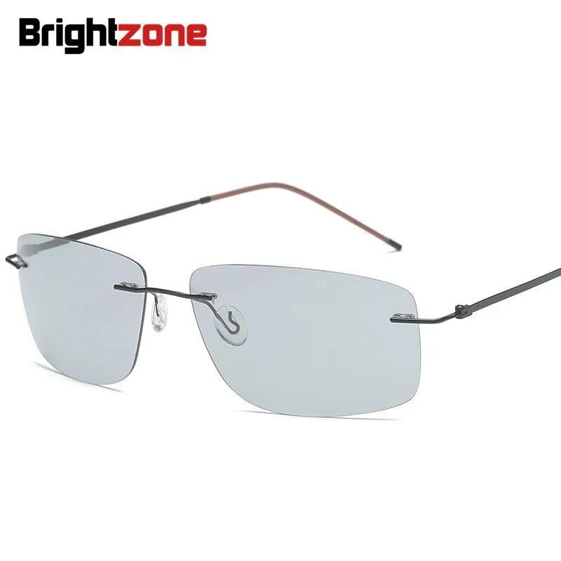 Brightzone Men's Sunglasses Square Titanium Rimless Polarized