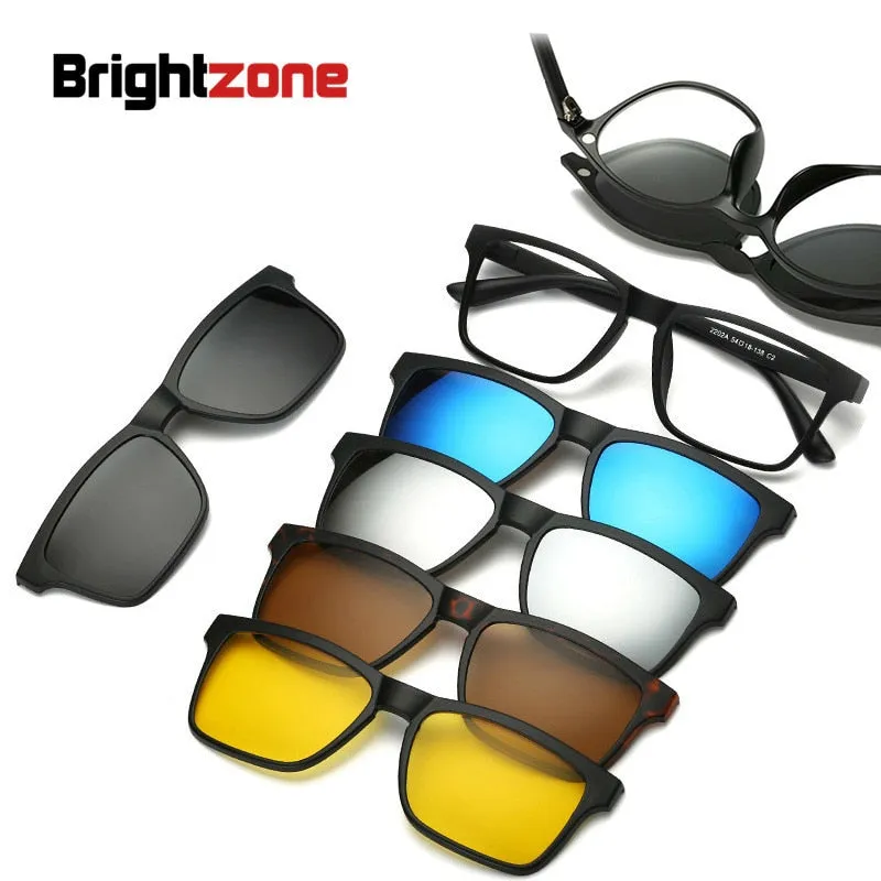 Brightzone Unisex Full Rim Square Tr 90 Eyeglasses Clip On Sunglasses Sn220132