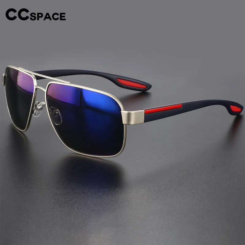 CCspace Men's Full Rim Square Double Bridge Alloy Polarized Sunglasses 56362