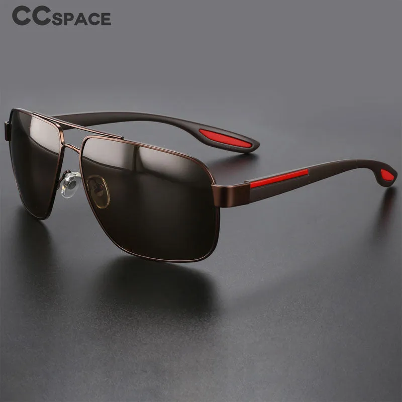 CCspace Men's Full Rim Square Double Bridge Alloy Polarized Sunglasses 56362