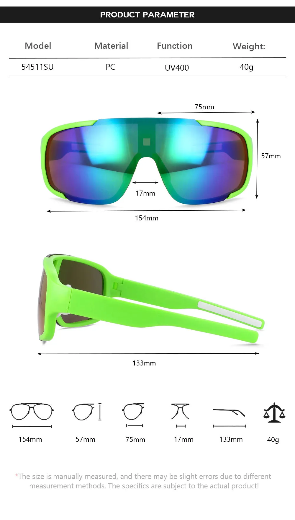 CCspace Unisex Full Rim Oversized Rectangle Goggle Resin Frame Sunglasses 54511