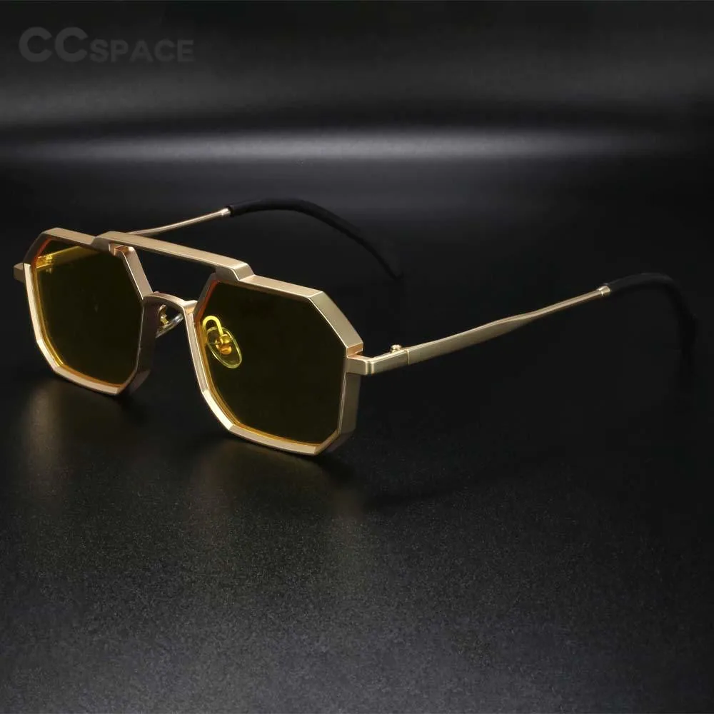 CCspace Unisex Full Rim Polygon Square Double Bridge Alloy Frame Steampunk Sunglasses 54464