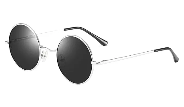 Classy Men Black Silver Round Polarized Sunglasses