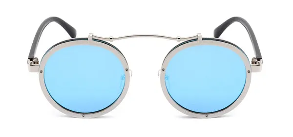 Classy Men Blue Retro Round Sunglasses