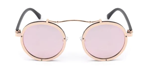 Classy Men Pink Retro Round Sunglasses