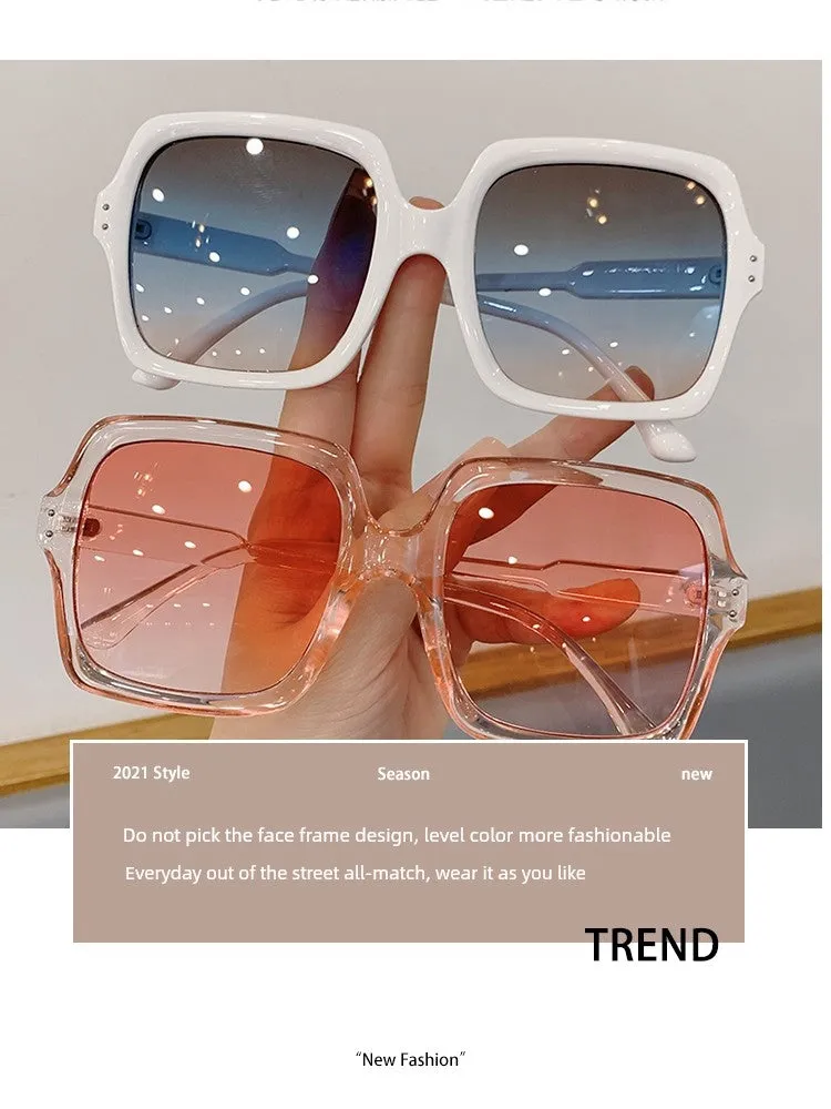 Fashion Street Shooting Sun-Resistant Sunglasses Women's Good-looking Anti-Ultraviolet Retro Large Rim Sunglasses to Make Big Face Thin-Looked Trendy