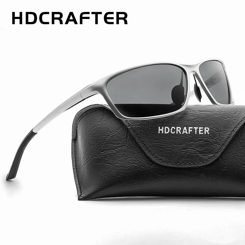 Hdcrafter Men's Full Rim Aluminum Magnesium Rectangle Frame Polarized Sunglasses L2179