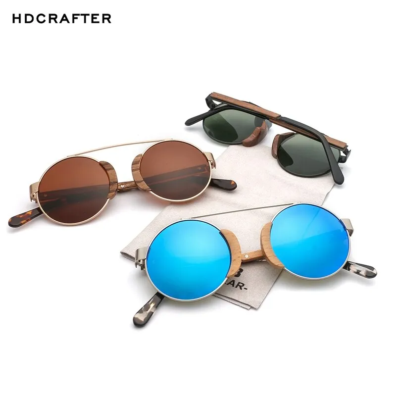 Hdcrafter Women's Full Rim Wood Metal Round Frame Polarized Sunglasses L3058