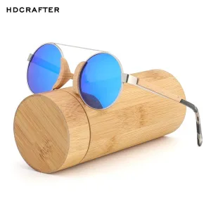 Hdcrafter Women's Full Rim Wood Metal Round Frame Polarized Sunglasses L3058