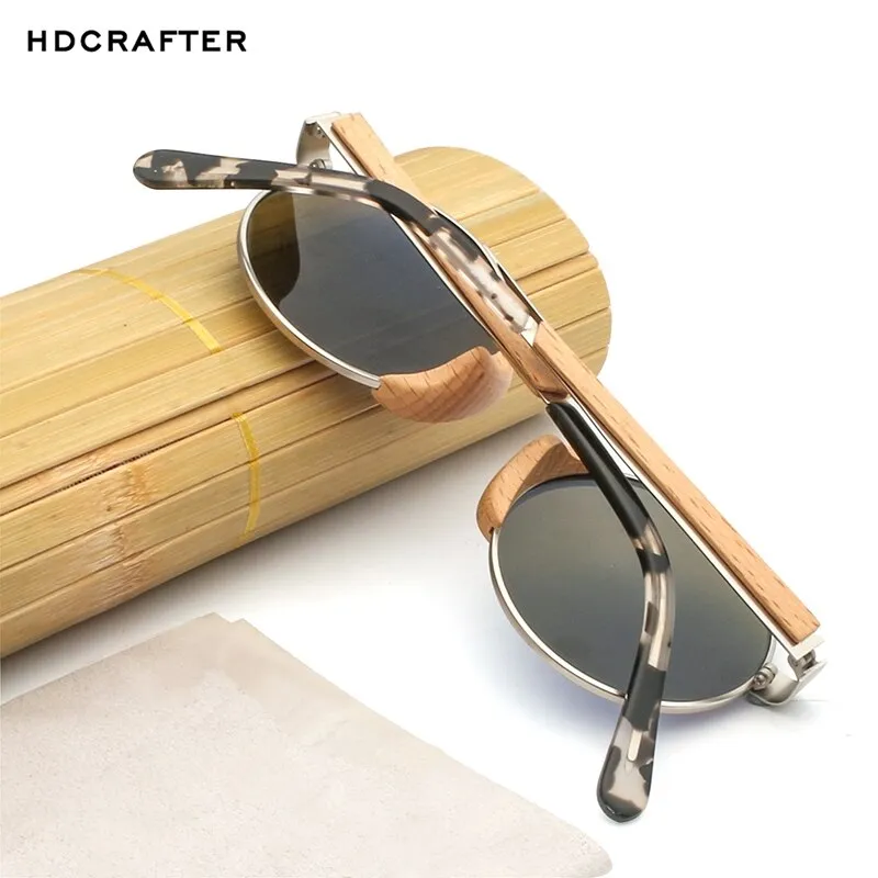 Hdcrafter Women's Full Rim Wood Metal Round Frame Polarized Sunglasses L3058