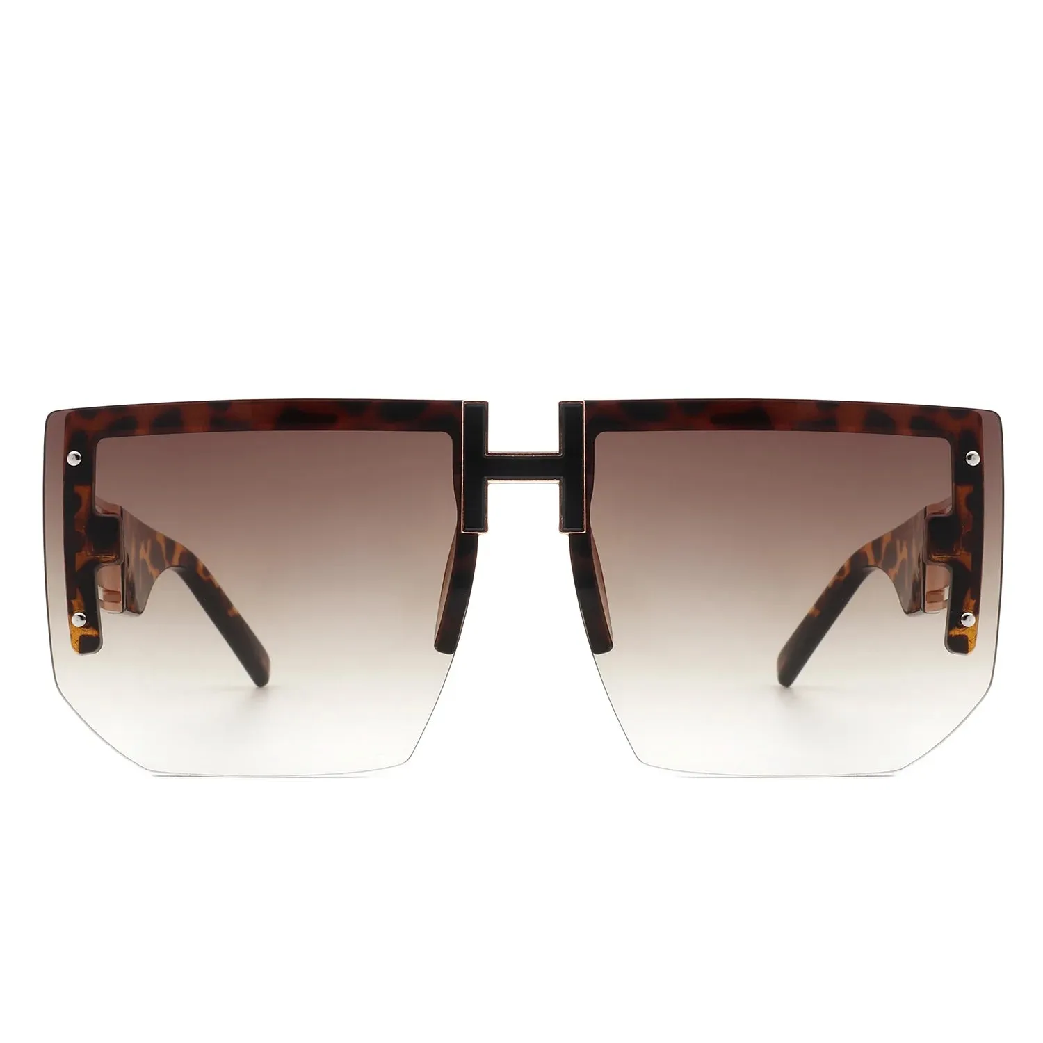 Kaelor - Square Oversized Flat Top Gradient Half Frame Sunglasses