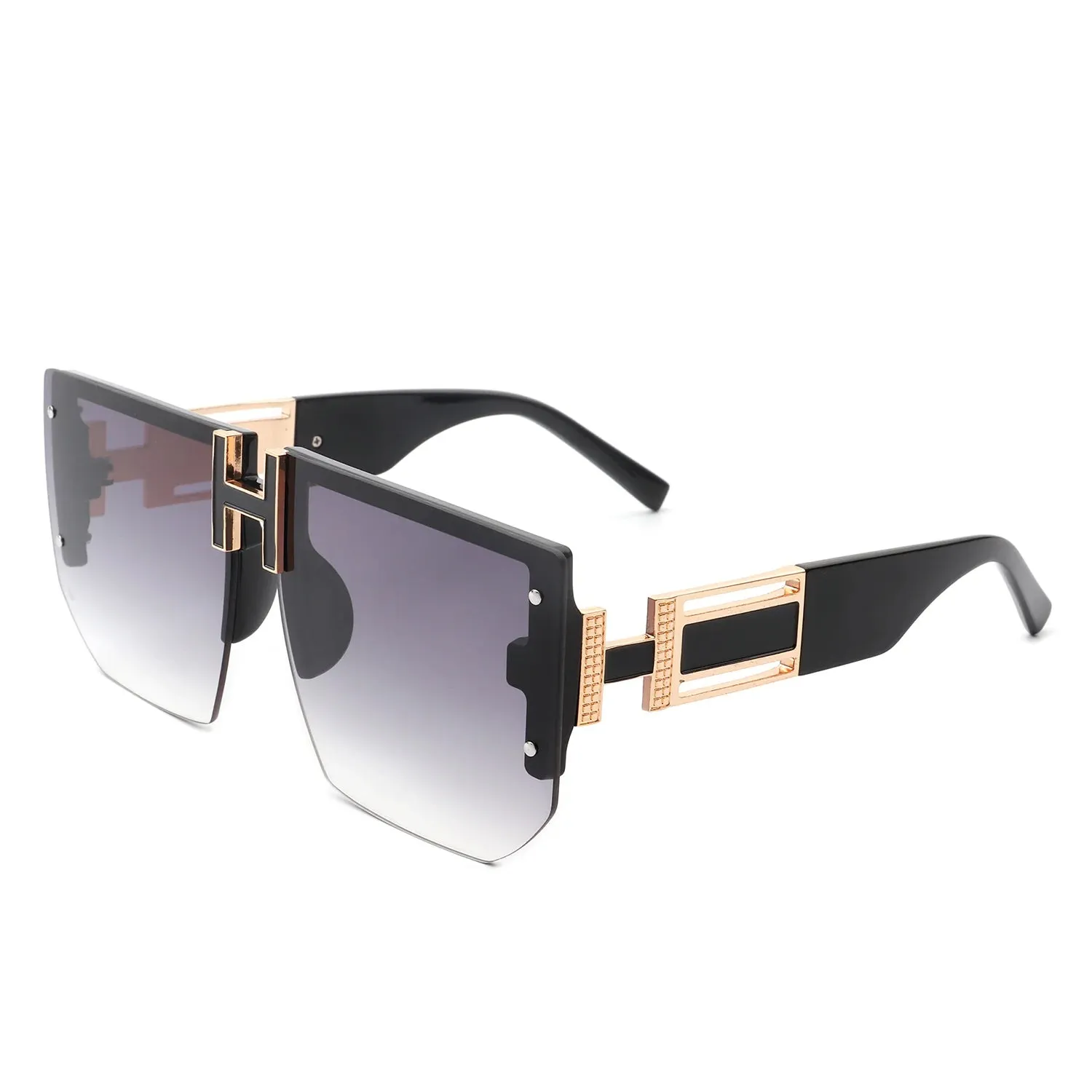 Kaelor - Square Oversized Flat Top Gradient Half Frame Sunglasses