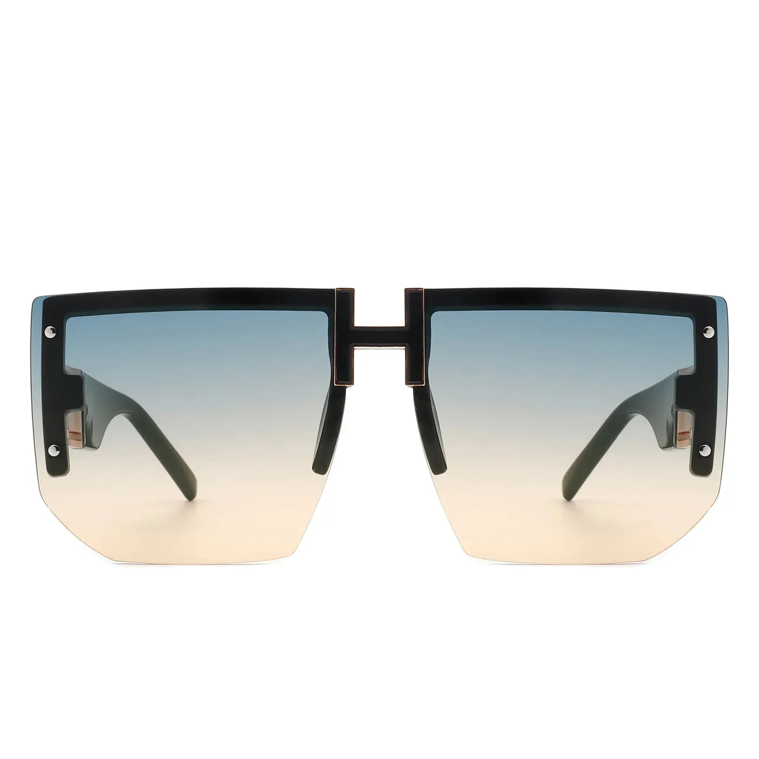 Kaelor - Square Oversized Flat Top Gradient Half Frame Sunglasses