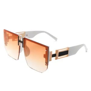 Kaelor - Square Oversized Flat Top Gradient Half Frame Sunglasses