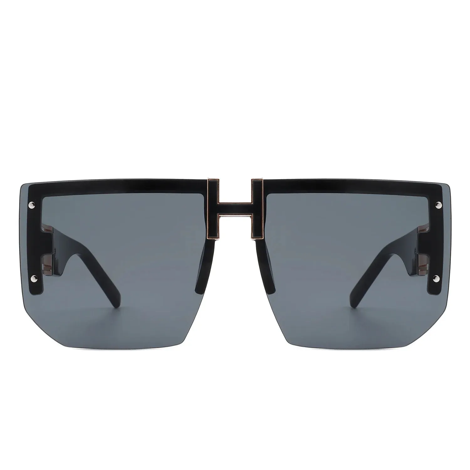 Kaelor - Square Oversized Flat Top Gradient Half Frame Sunglasses