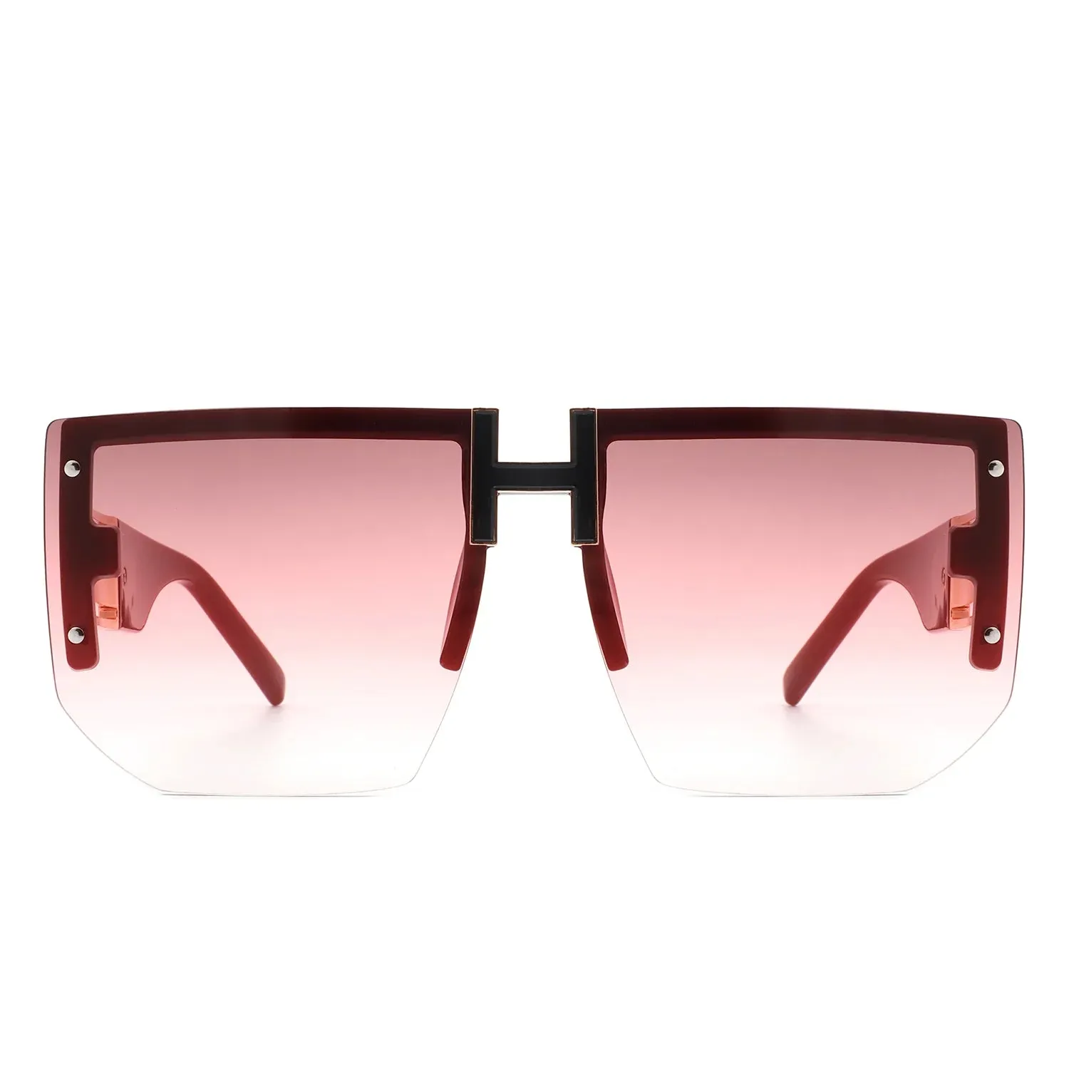 Kaelor - Square Oversized Flat Top Gradient Half Frame Sunglasses