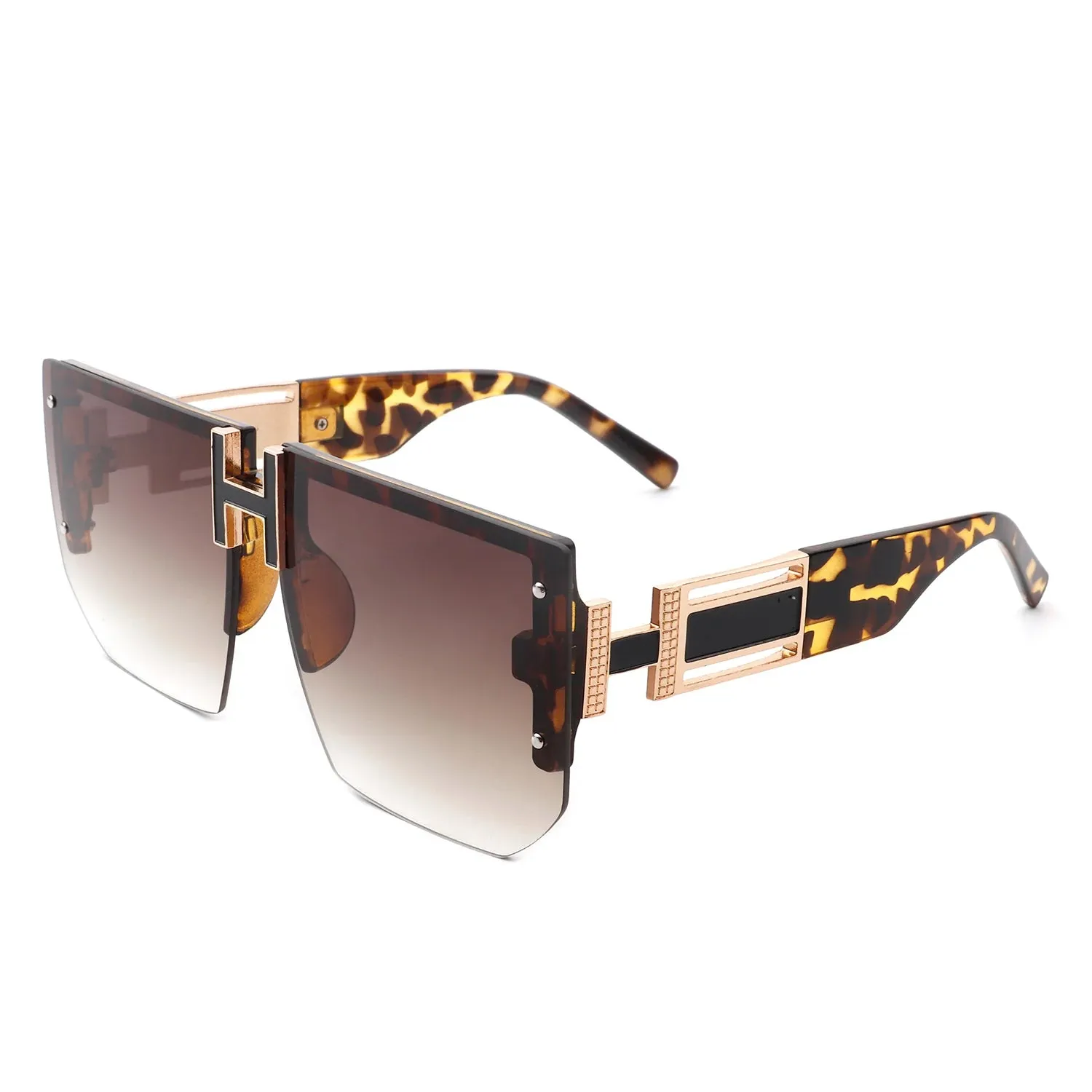 Kaelor - Square Oversized Flat Top Gradient Half Frame Sunglasses