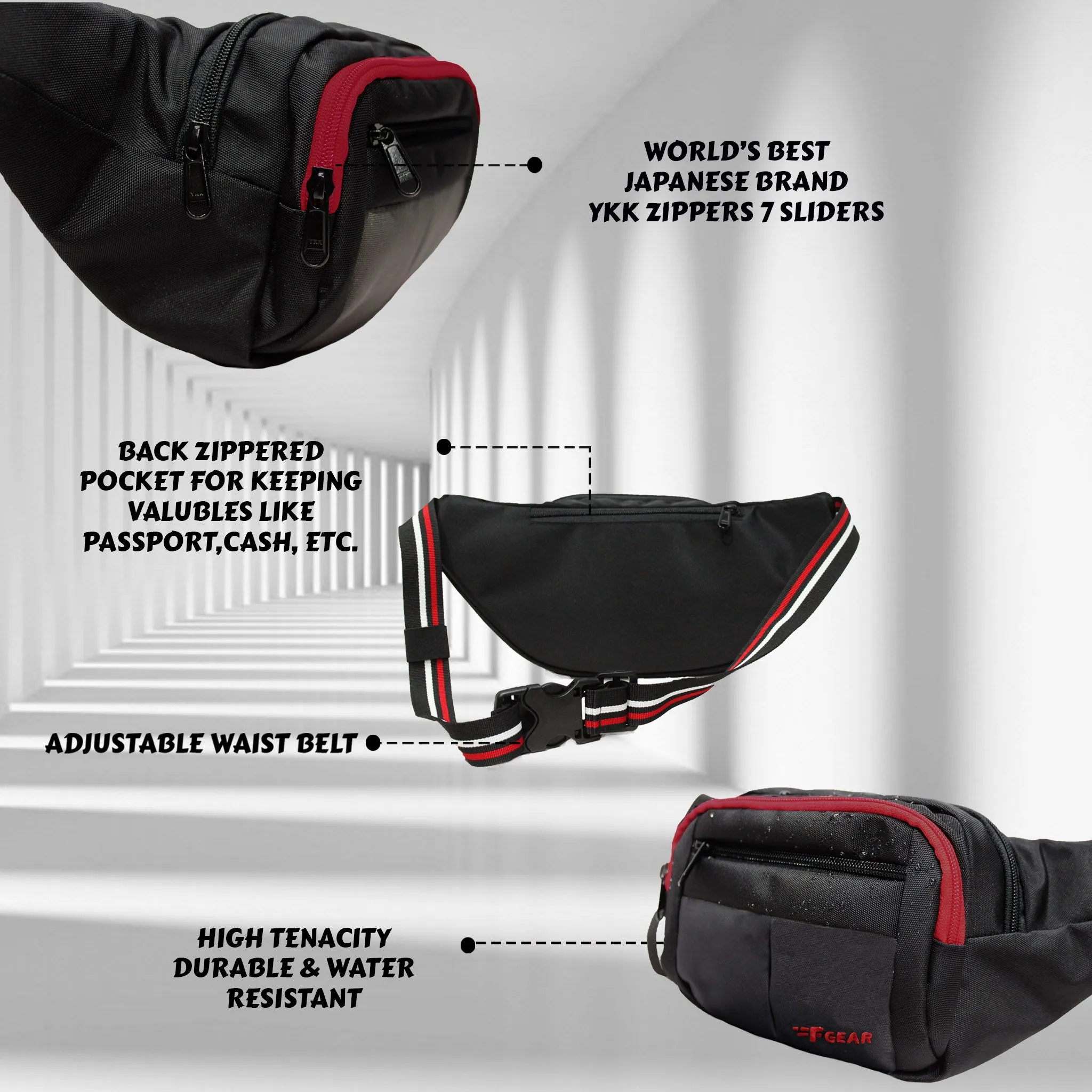 Lattitude Black Red Waist Pouch