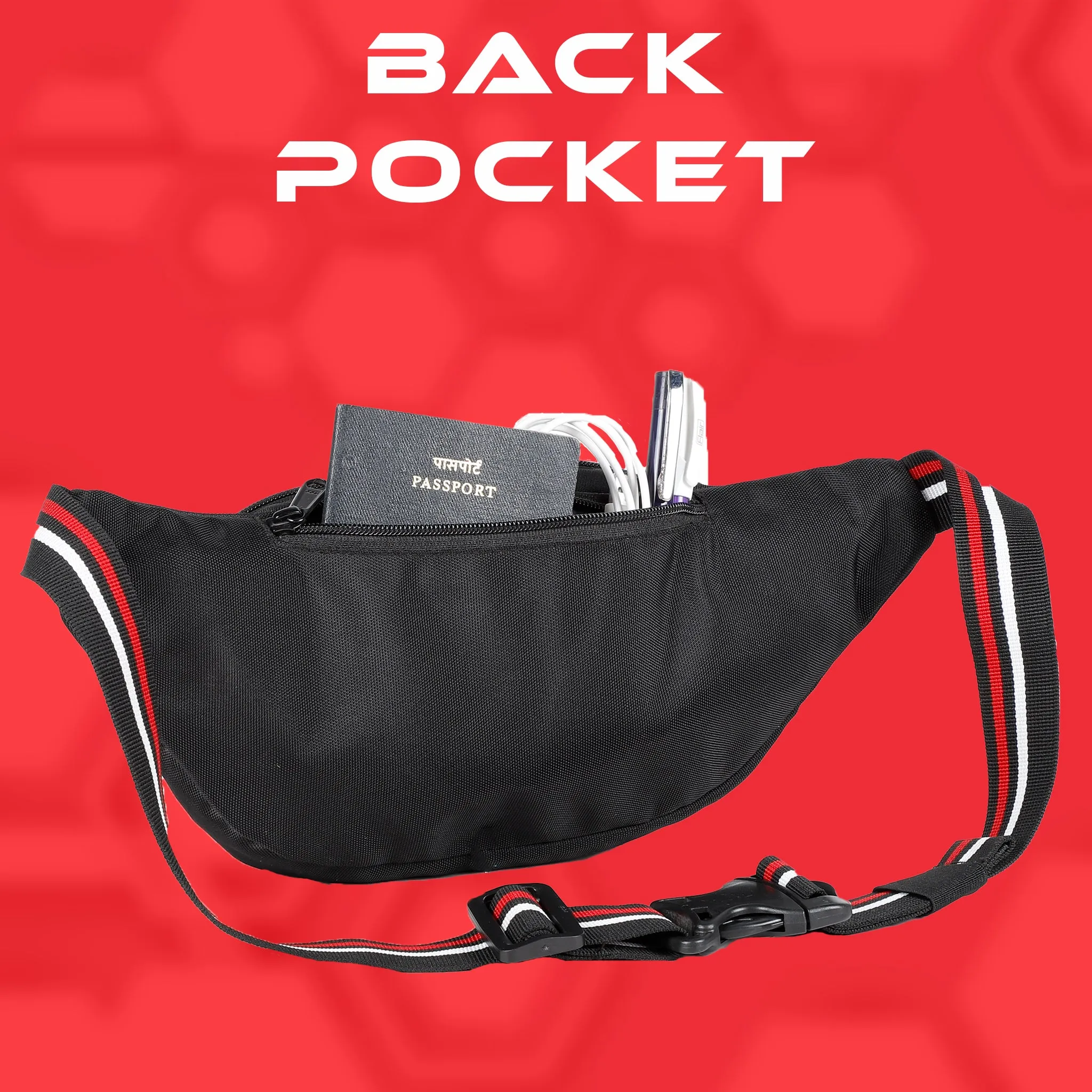 Lattitude Black Red Waist Pouch