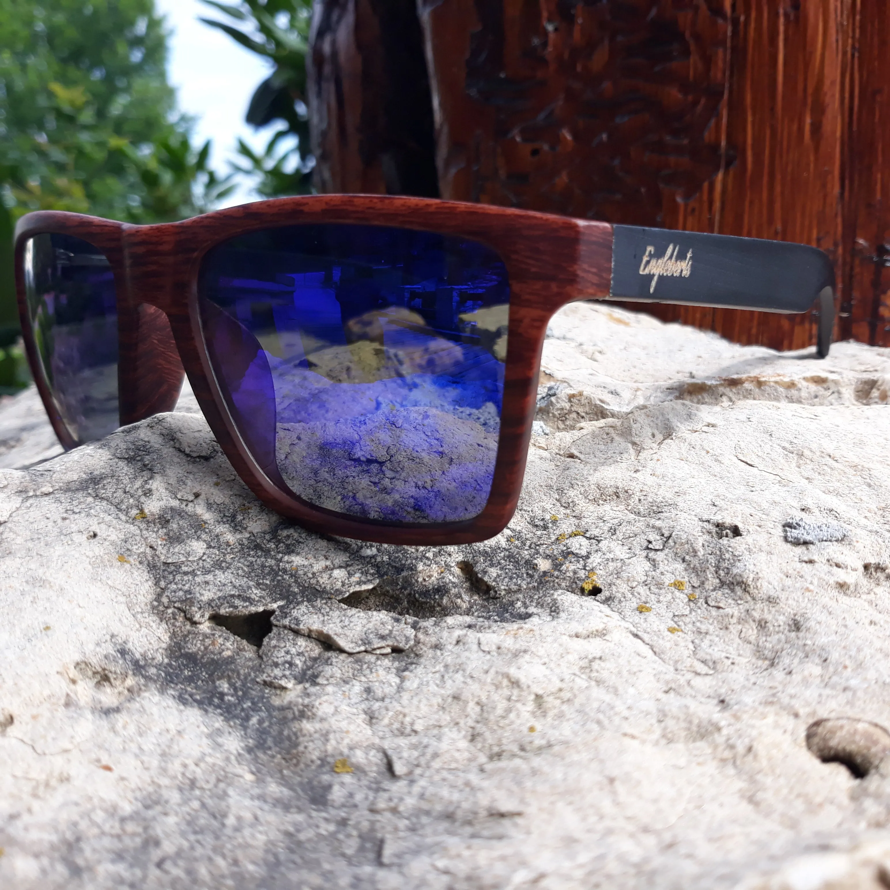 Oak Bamboo Sunglasses with Blue Polarized Lenses