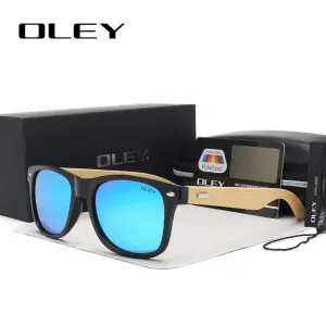 Oley Brand Men's Square Bamboo Polarized Sunglasses Original Wood Y6625