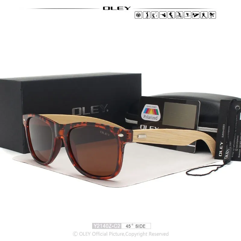 Oley Brand Men's Square Bamboo Polarized Sunglasses Original Wood Y6625