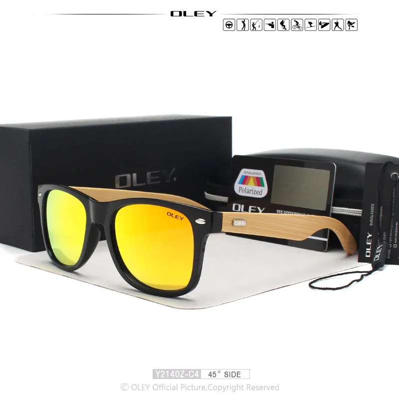 Oley Brand Men's Square Bamboo Polarized Sunglasses Original Wood Y6625