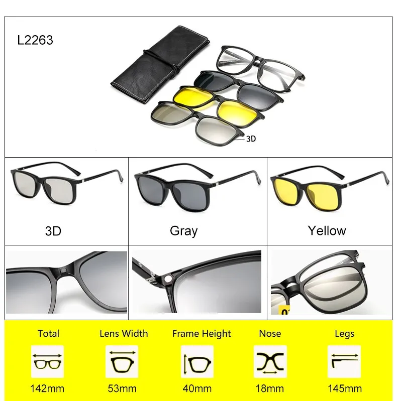 Ralferty Multi-Function Magnetic Polarized Clip On Sunglasses Unisex