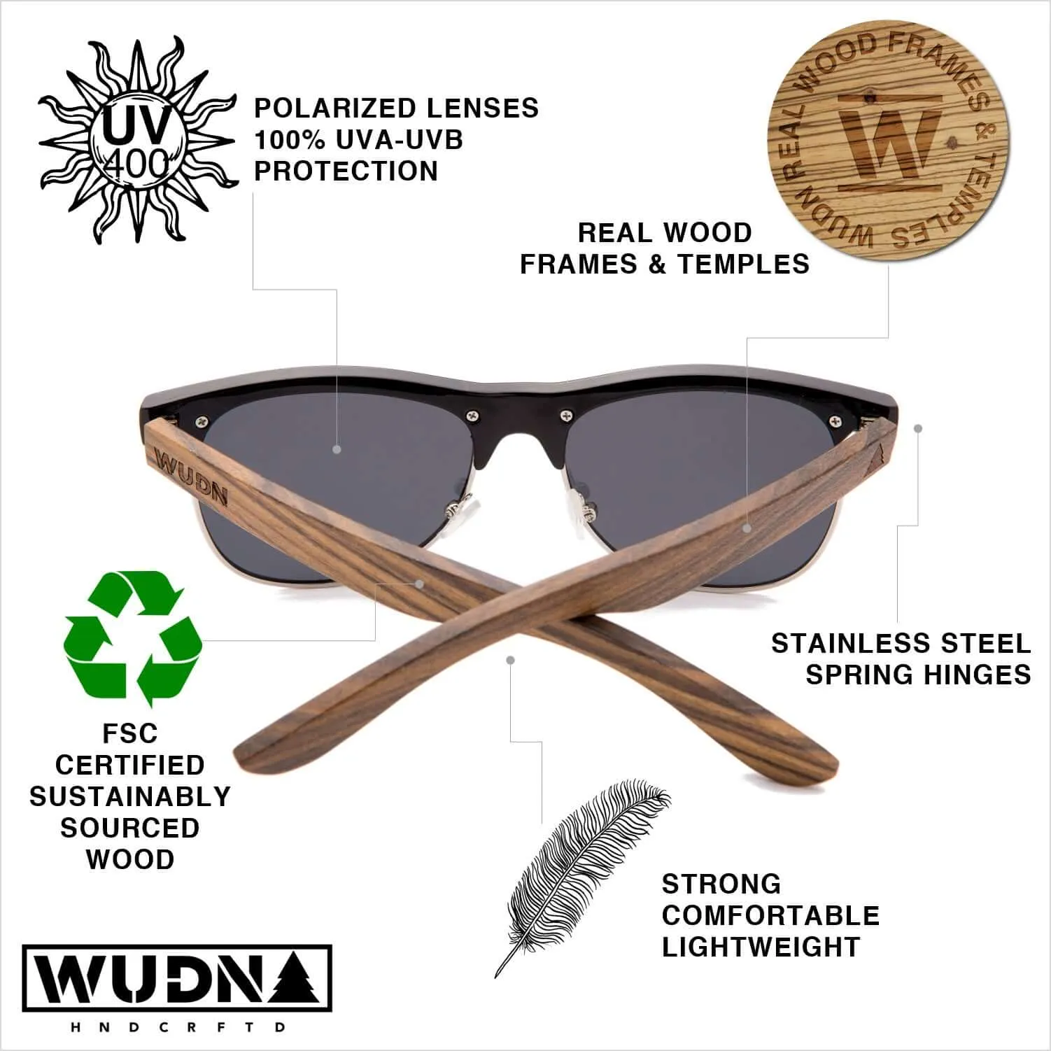 Real Zebra Wood Browline Style RetroShade Sunglasses by WUDN