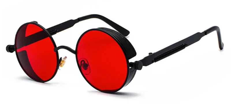 RED LENS SUNGLASSES WITH BLACK FRAMES