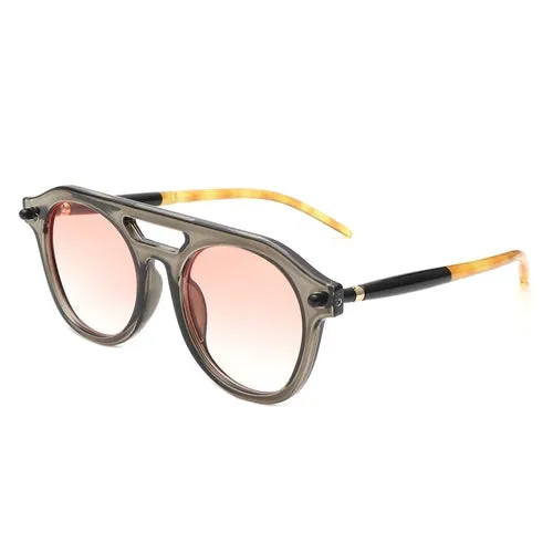 Retro Brow-Bar Circle Sunglasses