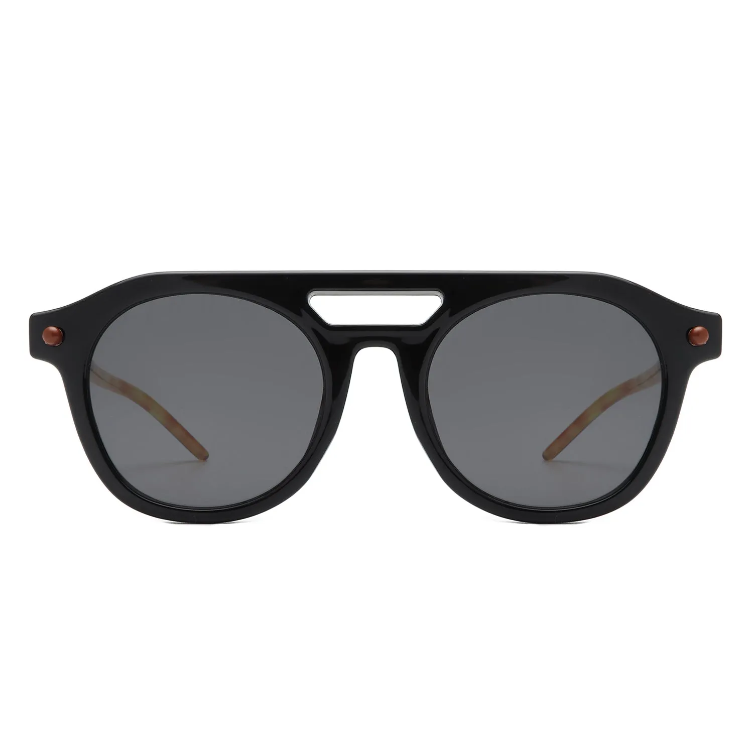 Retro Brow-Bar Circle Sunglasses