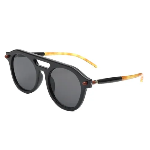 Retro Brow-Bar Circle Sunglasses