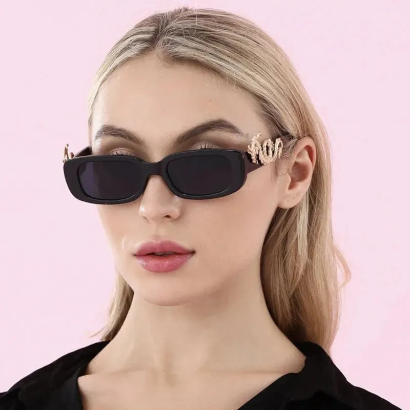 Retro Punk Rectangle Shape Sunglasses with Fierce Dragon