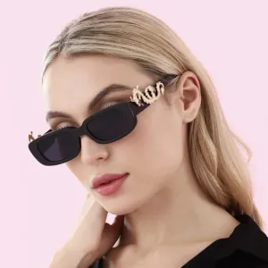 Retro Punk Rectangle Shape Sunglasses with Fierce Dragon