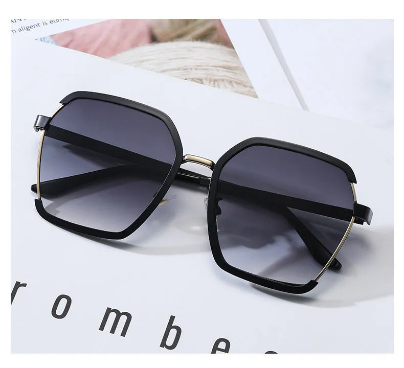 style ins style retro metal half-frame sunglasses for women, high-end, anti-UV, big face, slimming, trendy sunglasses