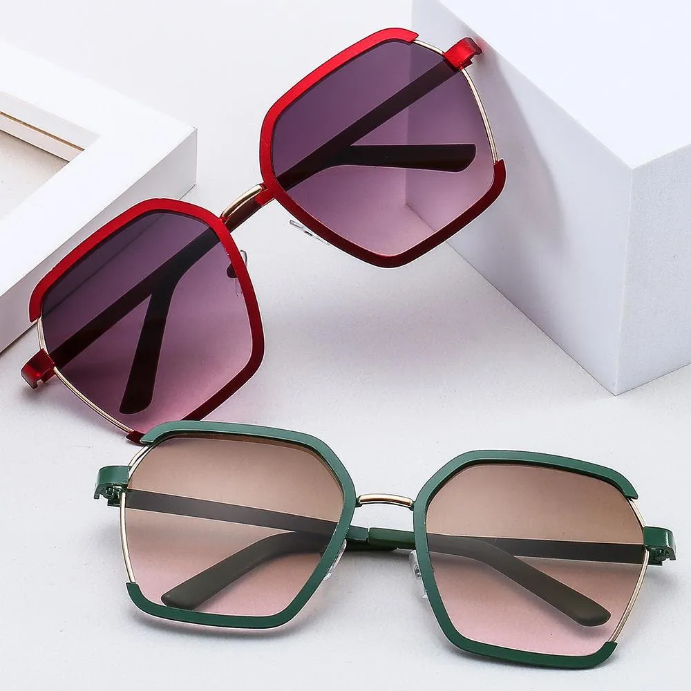 style ins style retro metal half-frame sunglasses for women, high-end, anti-UV, big face, slimming, trendy sunglasses