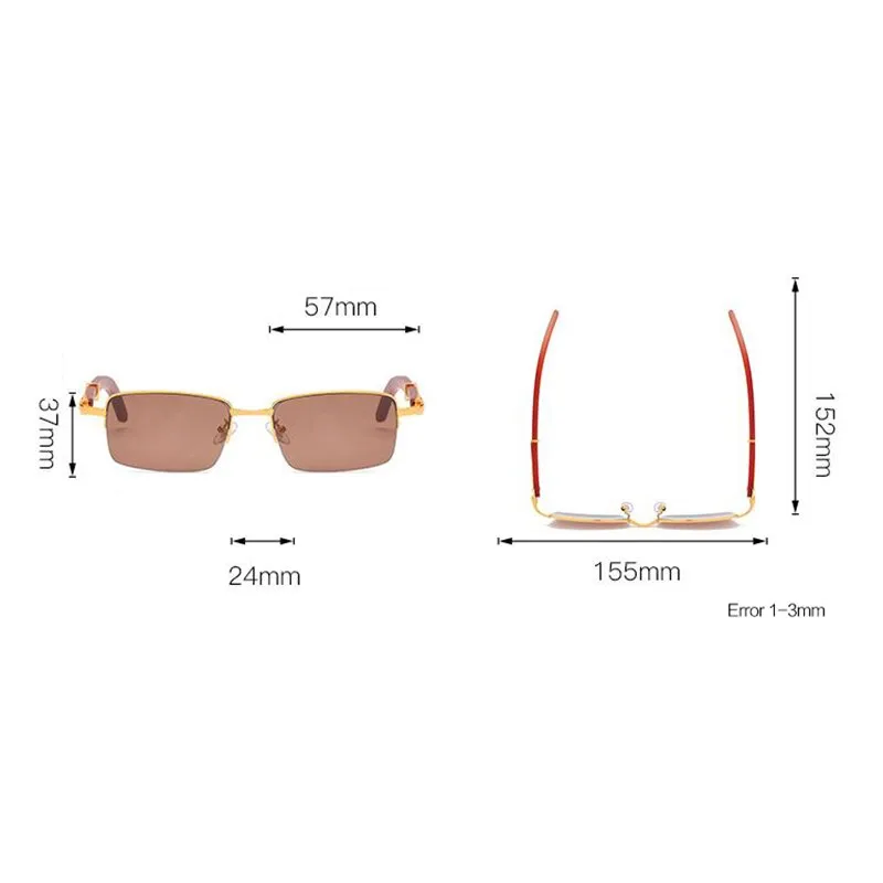 Vazrobe Unisex Semi Rim Rectangle Wood Titanium UV400 Sunglasses 3757