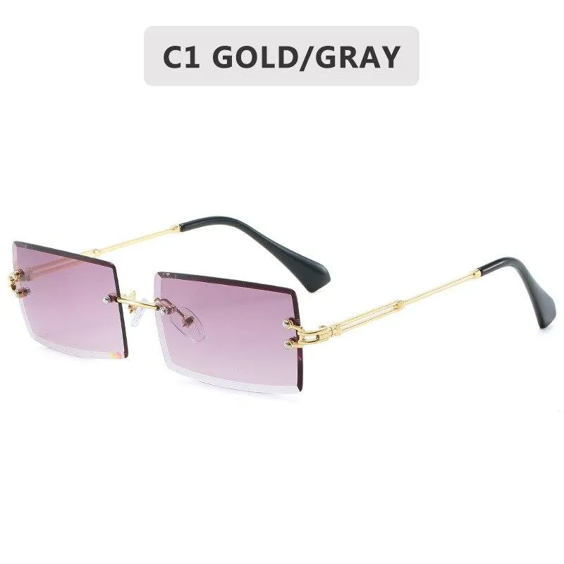 Women Retro Style Rimless Rectangle Shaped Gradient Lens Sunglasses