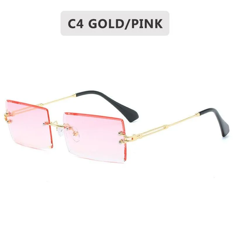 Women Retro Style Rimless Rectangle Shaped Gradient Lens Sunglasses