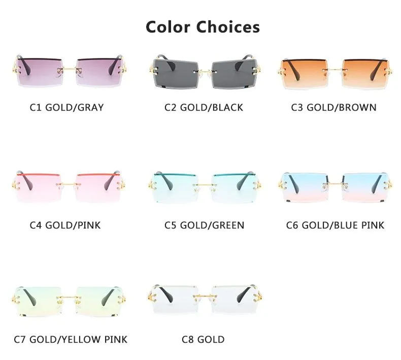 Women Retro Style Rimless Rectangle Shaped Gradient Lens Sunglasses