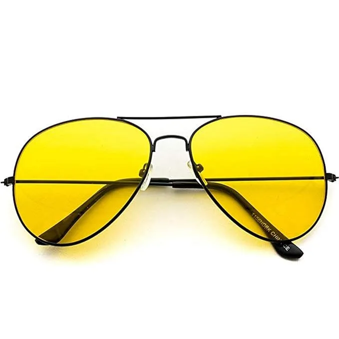 Yellow Lens Silver And Black Frame Men Women Aviator Sunglasses Perfect for Any Weather