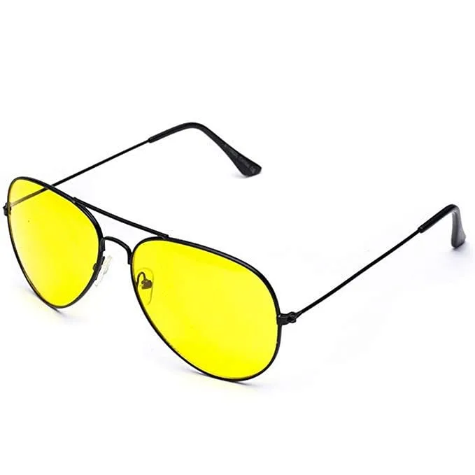 Yellow Lens Silver And Black Frame Men Women Aviator Sunglasses Perfect for Any Weather