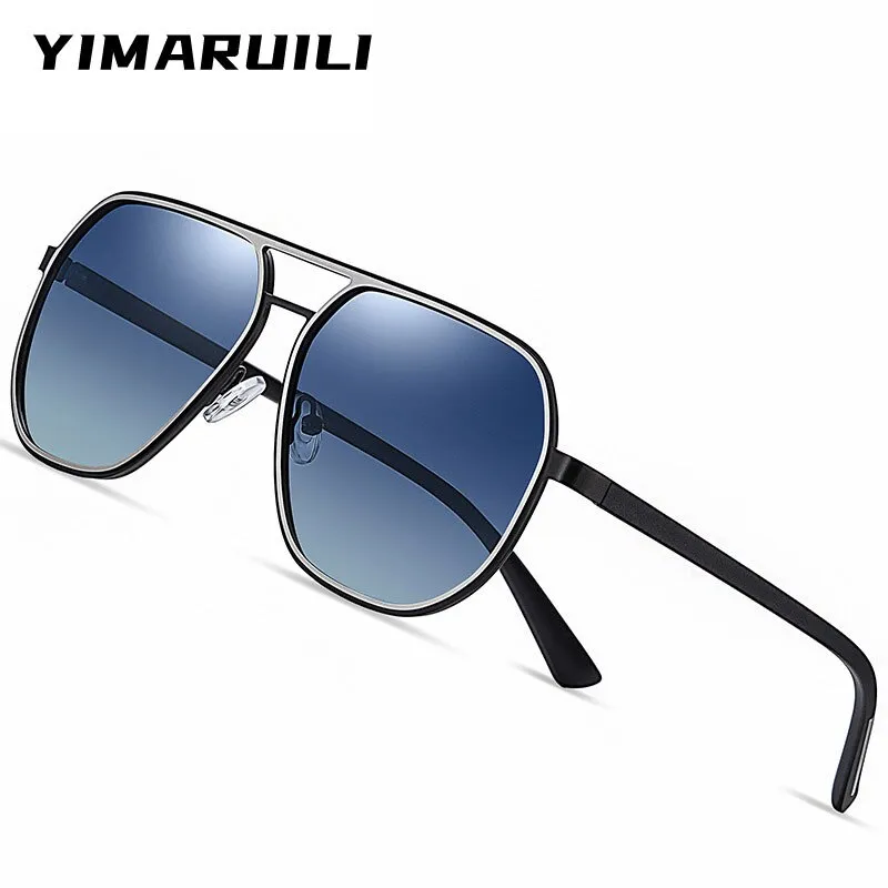 Yimaruili Men's Full Rim Square Alloy Double Bridge Frame Polarized Sunglasses 3375